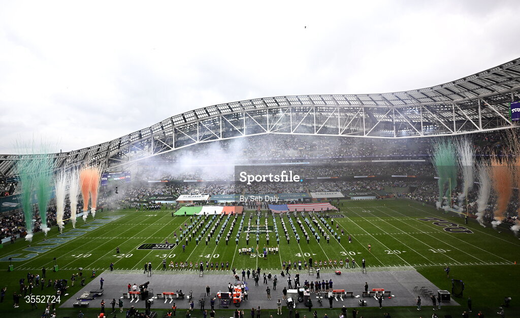 29 August 2026; General view inside the stadium before the 2026 Aer Lingus College Football Classic match between TCU and North Carolina at the Aviva Stadium in Dublin. Photo by Seb Daly/Sportsfile
