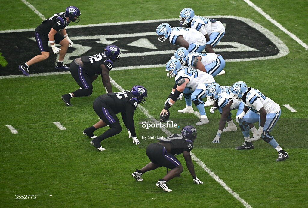 29 August 2026; A general view of match action during the 2026 Aer Lingus College Football Classic match between TCU and North Carolina at the Aviva Stadium in Dublin. Photo by Seb Daly/Sportsfile