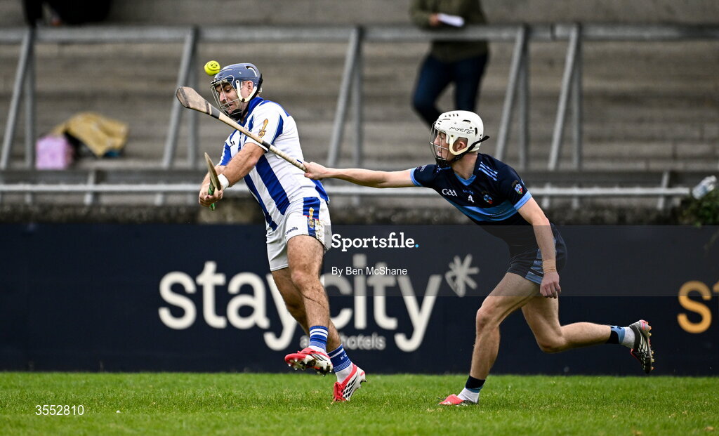 29 August 2026; David Gleeson of Ballyboden St Enda's in action against Darragh Malone of St Jude's during the PTSB Dublin Senior Club Hurling Championships Round 4 match between Ballyboden St Enda's and St Jude's at Parnell Park in Dublin. Photo by Ben McShane/Sportsfile