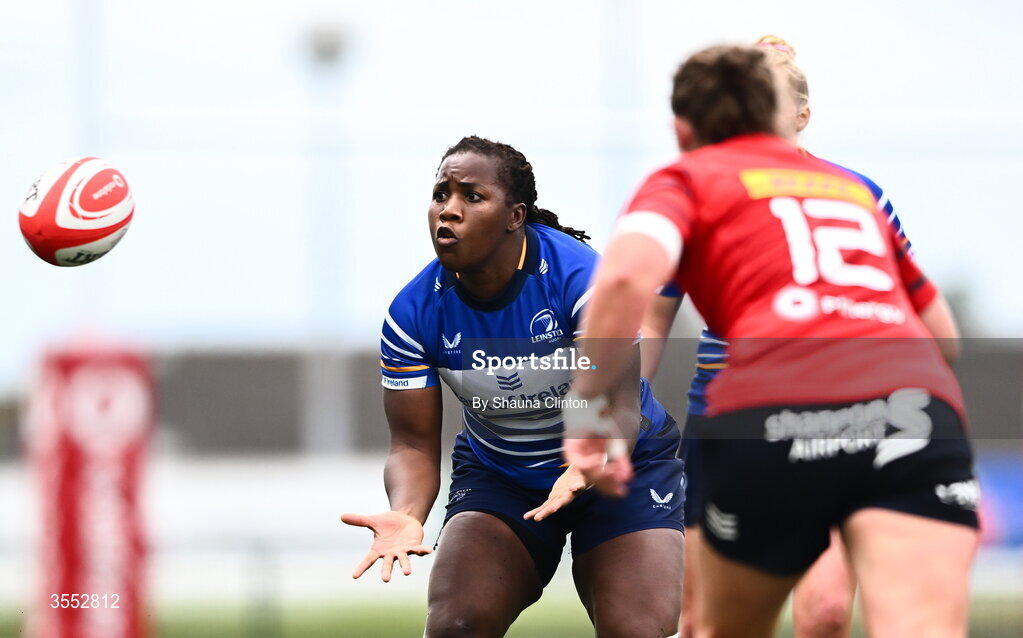 29 August 2026; Linda Djougang of Leinster during the Vodafone Womens Interprovincial Championship final match between Munster and Leinster at Dexcom Stadium in Galway. Photo by Shauna Clinton/Sportsfile