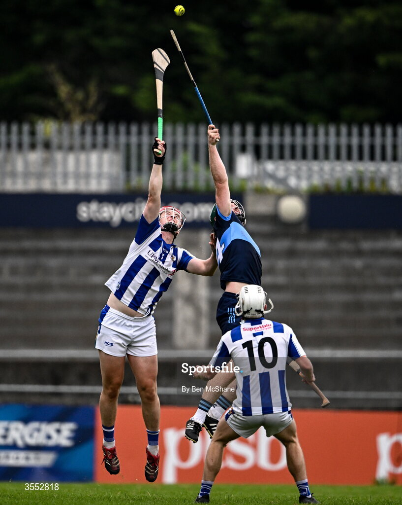 29 August 2026; Mark Maguire of St Jude's in action against Fergal Ryan of Ballyboden St Enda's during the PTSB Dublin Senior Club Hurling Championships Round 4 match between Ballyboden St Enda's and St Jude's at Parnell Park in Dublin. Photo by Ben McShane/Sportsfile