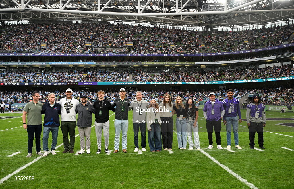 29 August 2026; GIFT Recognition during the 2026 Aer Lingus College Football Classic match between TCU and North Carolina at the Aviva Stadium in Dublin. Photo by Brendan Moran/Sportsfile
