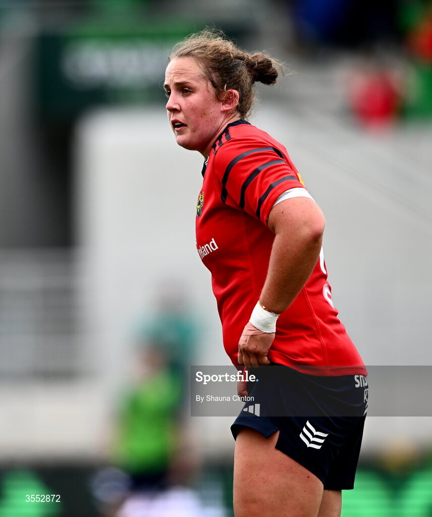 29 August 2026; Enya Breen of Munster during the Vodafone Womens Interprovincial Championship final match between Munster and Leinster at Dexcom Stadium in Galway. Photo by Shauna Clinton/Sportsfile