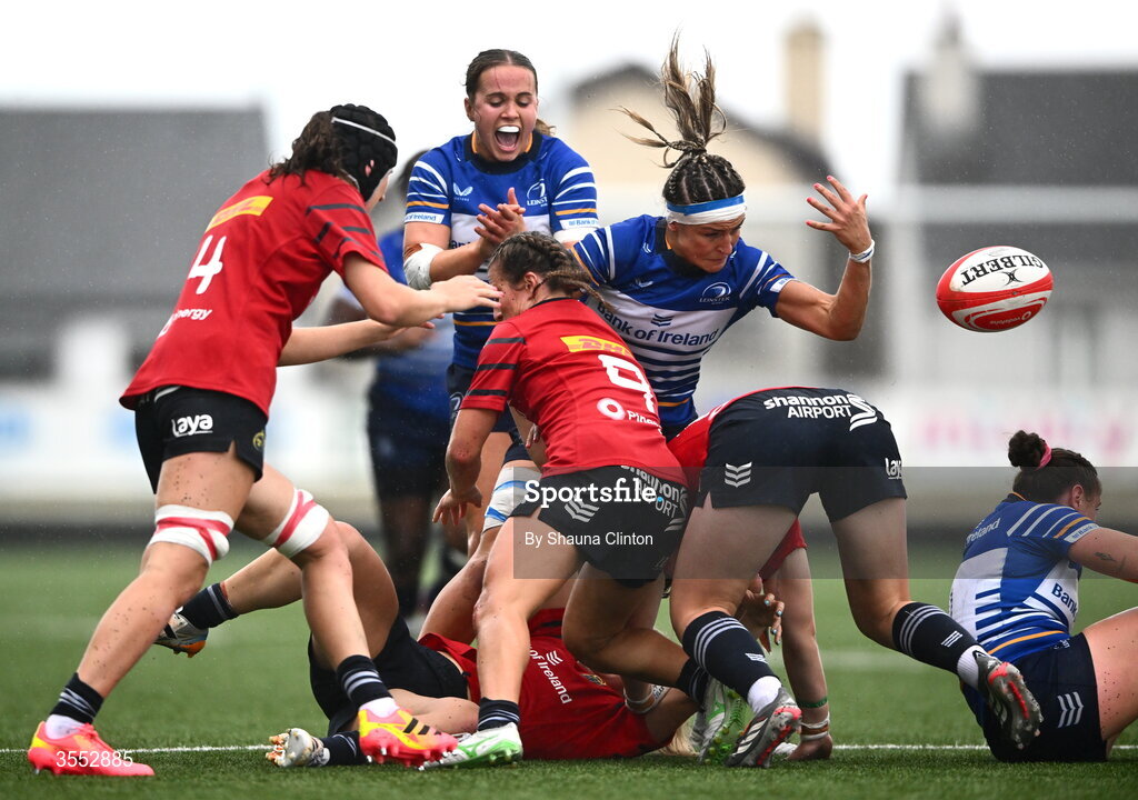 29 August 2026; Robyn O'Connor, left, and Erin King of Leinster reacts during the Vodafone Womens Interprovincial Championship final match between Munster and Leinster at Dexcom Stadium in Galway. Photo by Shauna Clinton/Sportsfile