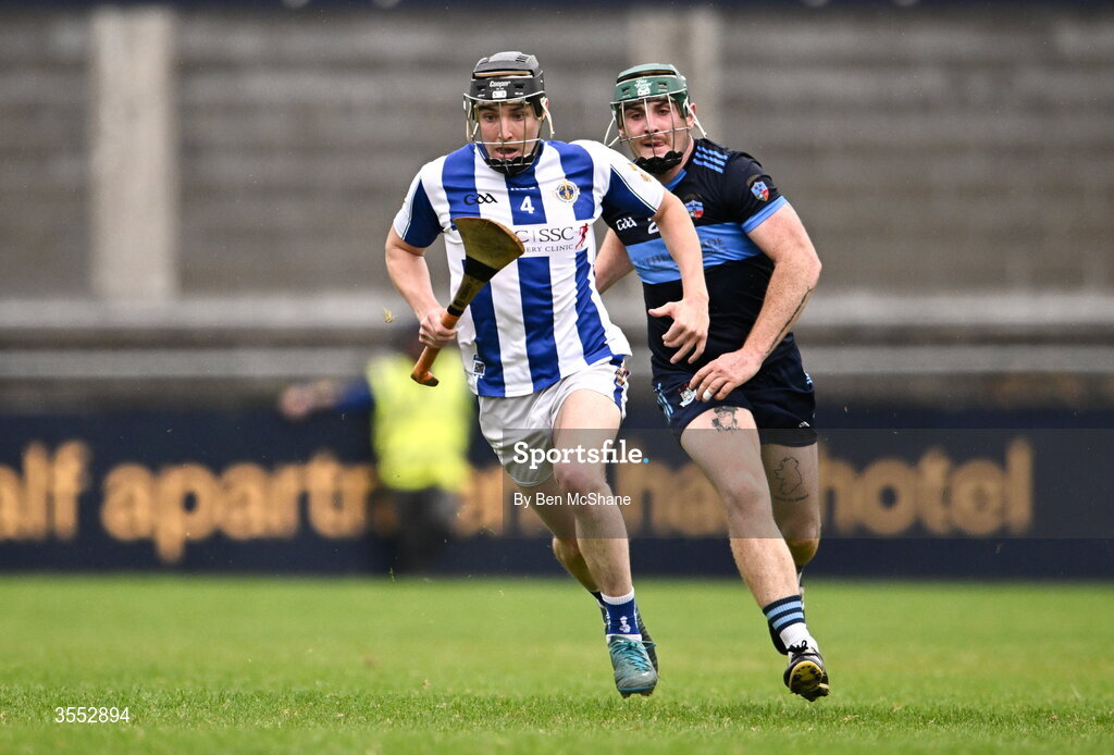 29 August 2026; Jim Kennedy of Ballyboden St Enda's in action against Mark Maguire of St Jude's during the PTSB Dublin Senior Club Hurling Championships Round 4 match between Ballyboden St Enda's and St Jude's at Parnell Park in Dublin. Photo by Ben McShane/Sportsfile
