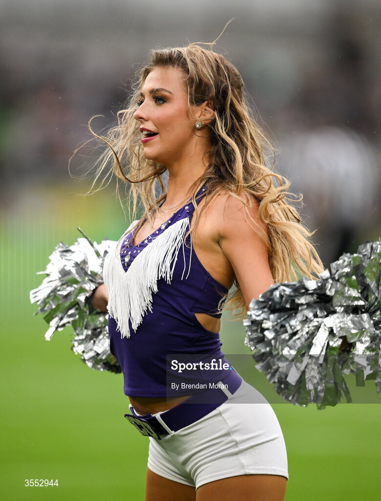 29 August 2026; TCU Cheerleader during the 2026 Aer Lingus College Football Classic match between TCU and North Carolina at the Aviva Stadium in Dublin. Photo by Brendan Moran/Sportsfile