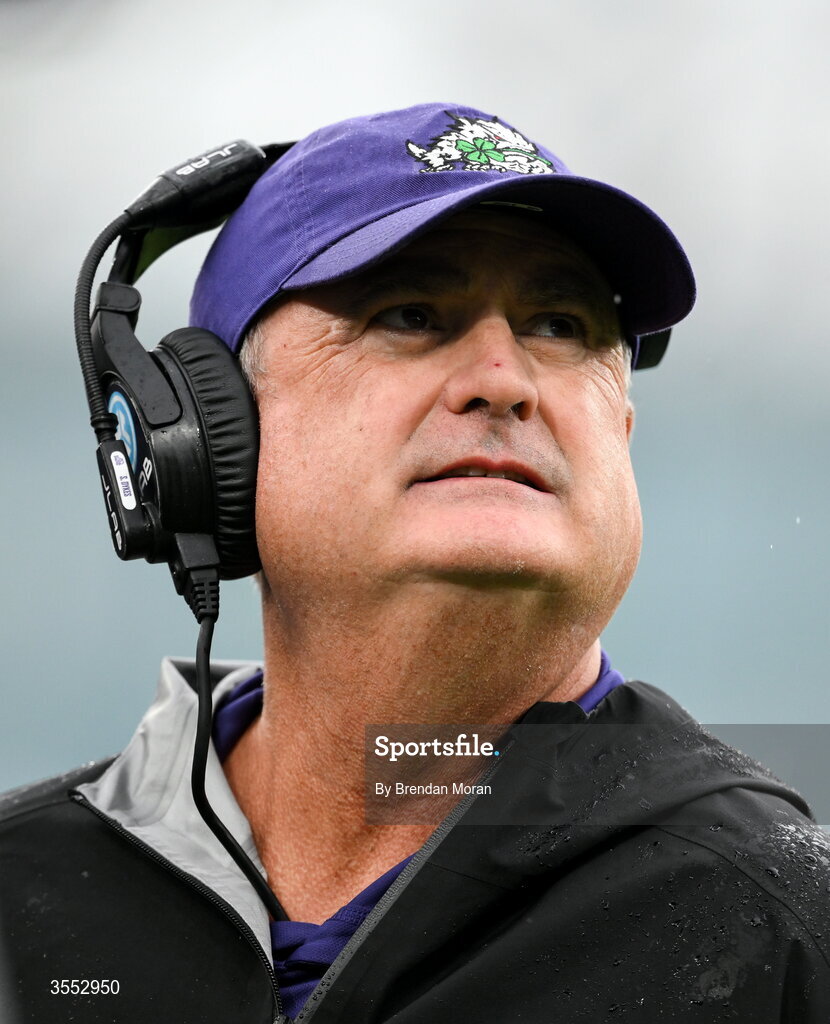 29 August 2026; TCU head coach Sonny Dykes during the 2026 Aer Lingus College Football Classic match between TCU and North Carolina at the Aviva Stadium in Dublin. Photo by Brendan Moran/Sportsfile