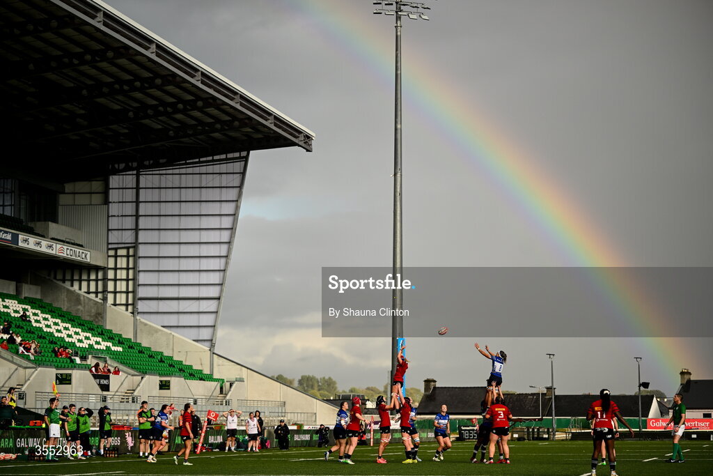 29 August 2026; A general view of a lineout during the Vodafone Womens Interprovincial Championship final match between Munster and Leinster at Dexcom Stadium in Galway. Photo by Shauna Clinton/Sportsfile