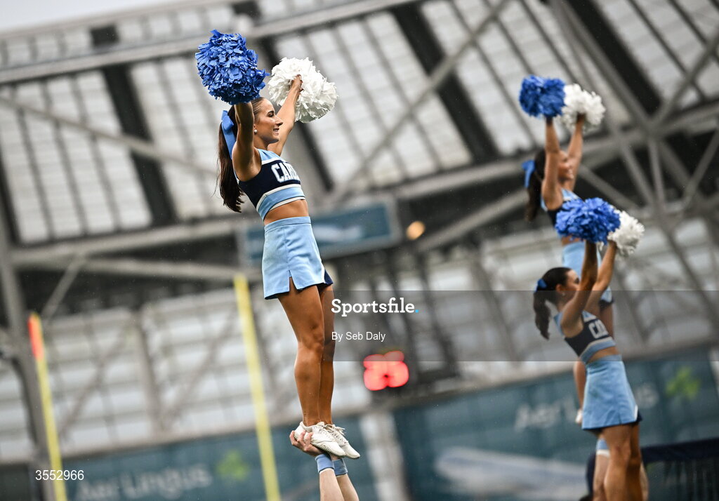 29 August 2026; North Carolina cheerleaders during the 2026 Aer Lingus College Football Classic match between TCU and North Carolina at the Aviva Stadium in Dublin. Photo by Seb Daly/Sportsfile