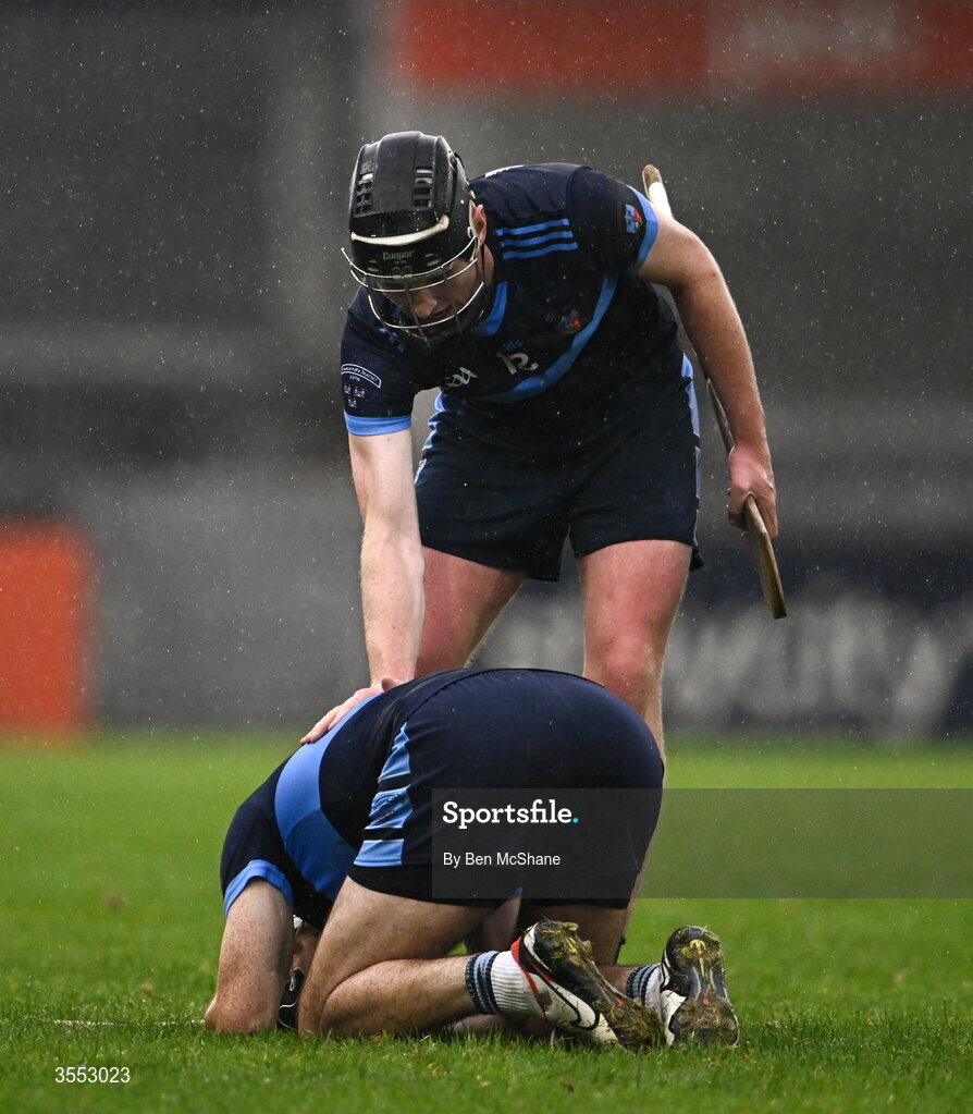 29 August 2026; Declan O'Connor, top, celebrates with St Jude's teammate Danny Sutcliffe after the PTSB Dublin Senior Club Hurling Championships Round 4 match between Ballyboden St Enda's and St Jude's at Parnell Park in Dublin. Photo by Ben McShane/Sportsfile