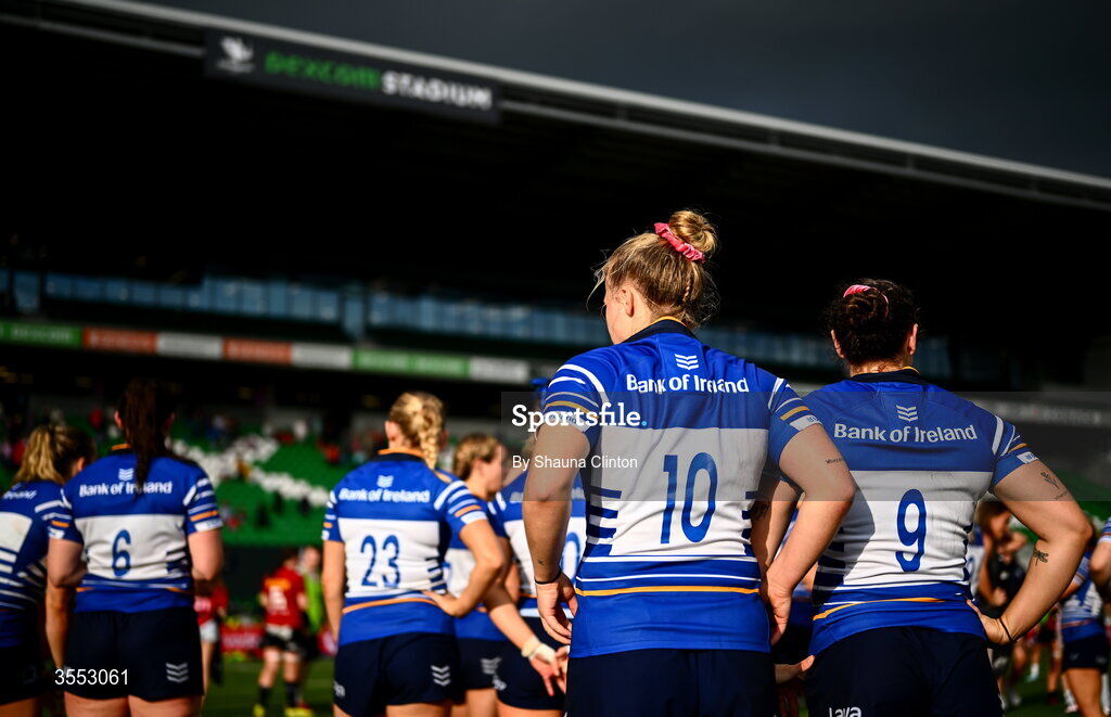 29 August 2026; Leinster players Dannah O'Brien, left, and Katie Whelan after their side's defeat in the Vodafone Womens Interprovincial Championship final match between Munster and Leinster at Dexcom Stadium in Galway. Photo by Shauna Clinton/Sportsfile