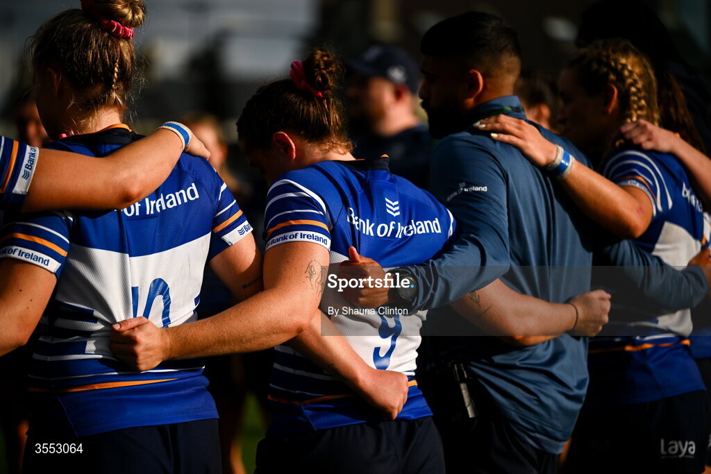 29 August 2026; Leinster players after the Vodafone Womens Interprovincial Championship final match between Munster and Leinster at Dexcom Stadium in Galway. Photo by Shauna Clinton/Sportsfile