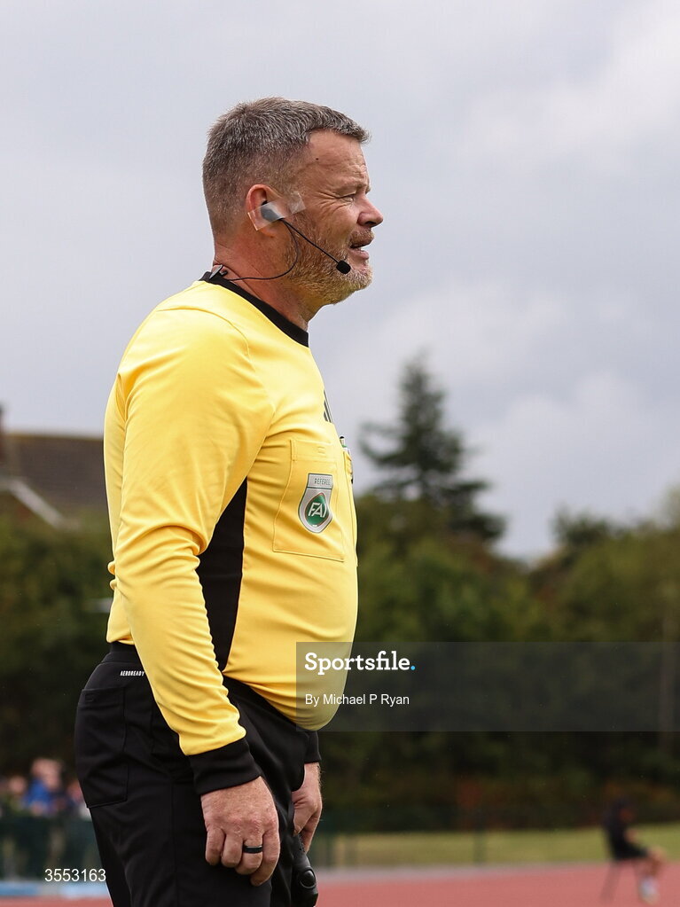 29 August 2026; Assistant referee Phil McGrath during the FAI National League Group 3 match between CK United and Newbridge Town at SETU Sports Complex in Carlow. Photo by Michael P Ryan/Sportsfile