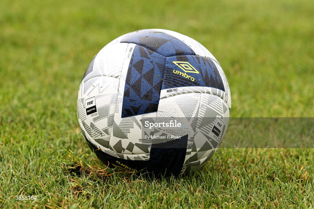 29 August 2026; A general view of the match ball during the FAI National League Group 3 match between CK United and Newbridge Town at SETU Sports Complex in Carlow. Photo by Michael P Ryan/Sportsfile