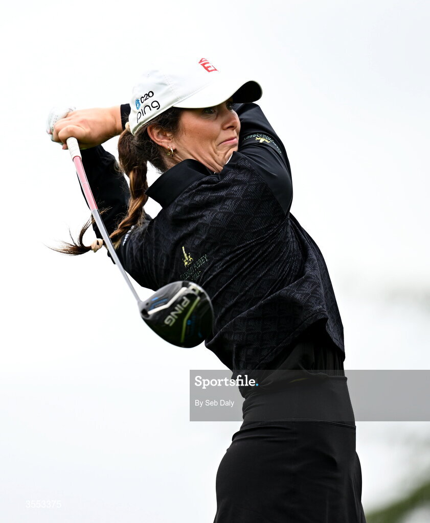 30 August 2026; Aine Donegan of Ireland watches her tee shot on the first hole during day four of the 2026 KPMG Women’s Irish Open Golf Championship at The K Club in Straffan, Kildare. Photo by Seb Daly/Sportsfile