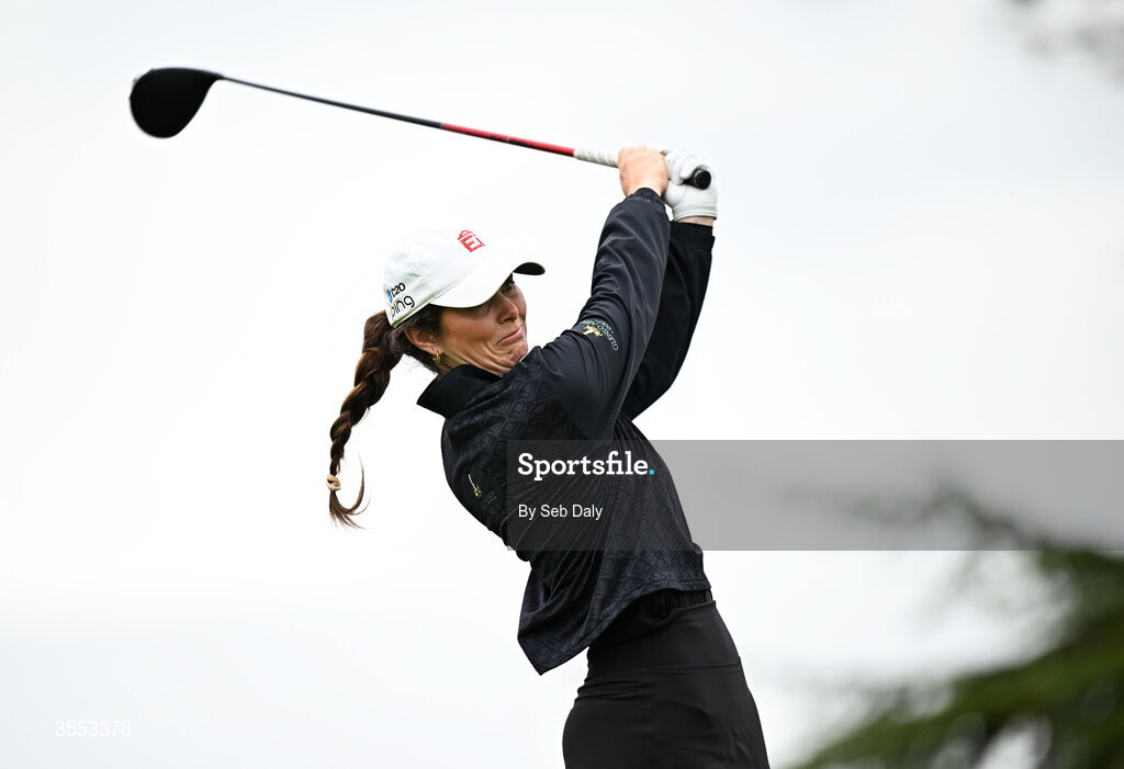 30 August 2026; Aine Donegan of Ireland watches her tee shot on the first hole during day four of the 2026 KPMG Women’s Irish Open Golf Championship at The K Club in Straffan, Kildare. Photo by Seb Daly/Sportsfile
