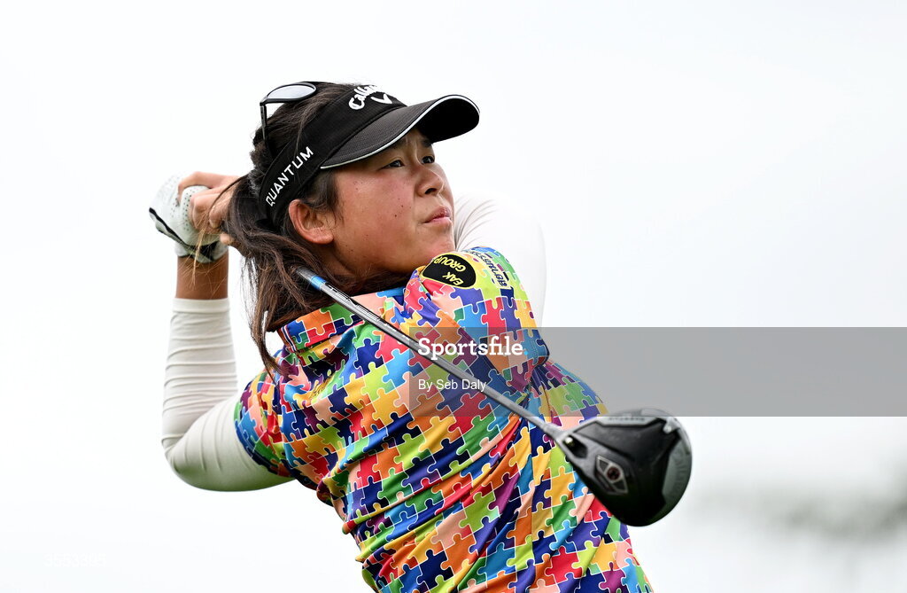 30 August 2026; Trichat Cheenglab of Thailand watches her tee shot on the first hole during day four of the 2026 KPMG Women’s Irish Open Golf Championship at The K Club in Straffan, Kildare. Photo by Seb Daly/Sportsfile