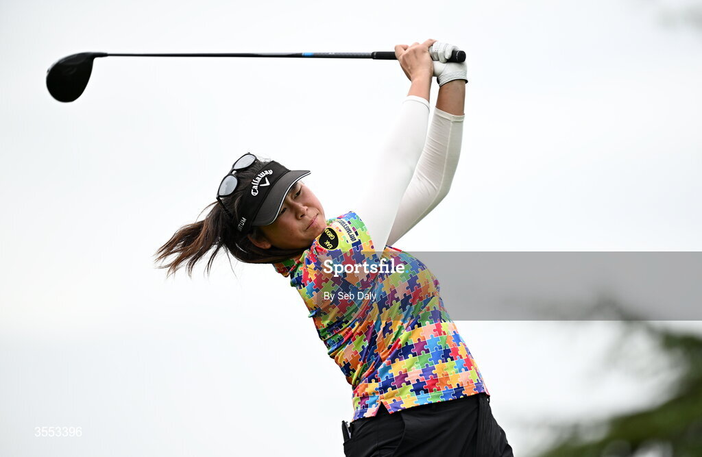 30 August 2026; Trichat Cheenglab of Thailand watches her tee shot on the first hole during day four of the 2026 KPMG Women’s Irish Open Golf Championship at The K Club in Straffan, Kildare. Photo by Seb Daly/Sportsfile