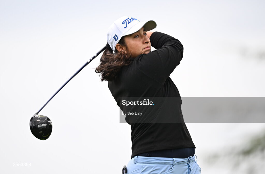 30 August 2026; Kristyna Napoleaova of Czech Republic watches her tee shot on the first hole during day four of the 2026 KPMG Women’s Irish Open Golf Championship at The K Club in Straffan, Kildare. Photo by Seb Daly/Sportsfile