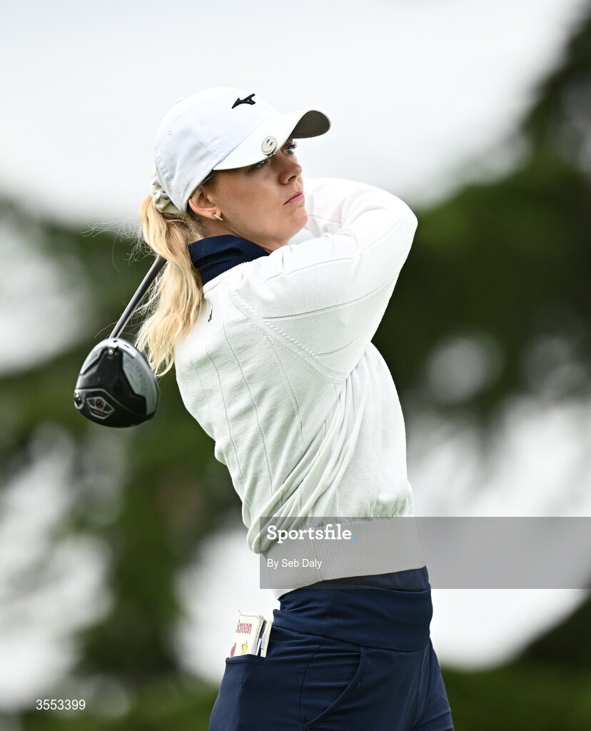30 August 2026; Hannah Screen of England watches her tee shot on the first hole during day four of the 2026 KPMG Women’s Irish Open Golf Championship at The K Club in Straffan, Kildare. Photo by Seb Daly/Sportsfile