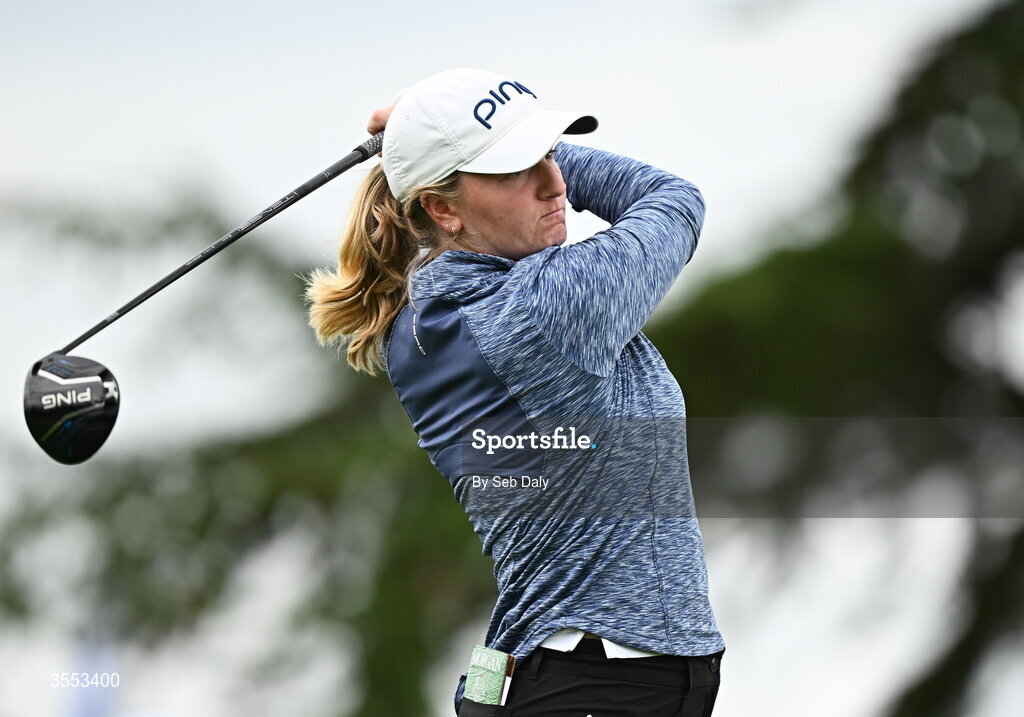 30 August 2026; Anna Morgan of USA watches her tee shot on the first hole during day four of the 2026 KPMG Women’s Irish Open Golf Championship at The K Club in Straffan, Kildare. Photo by Seb Daly/Sportsfile