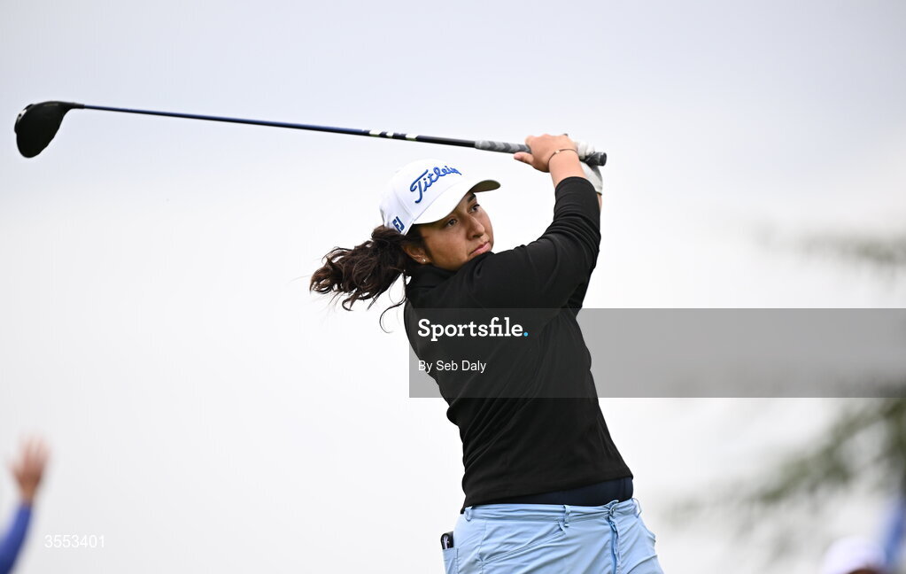 30 August 2026; Kristyna Napoleaova of Czech Republic watches her tee shot on the first hole during day four of the 2026 KPMG Women’s Irish Open Golf Championship at The K Club in Straffan, Kildare. Photo by Seb Daly/Sportsfile