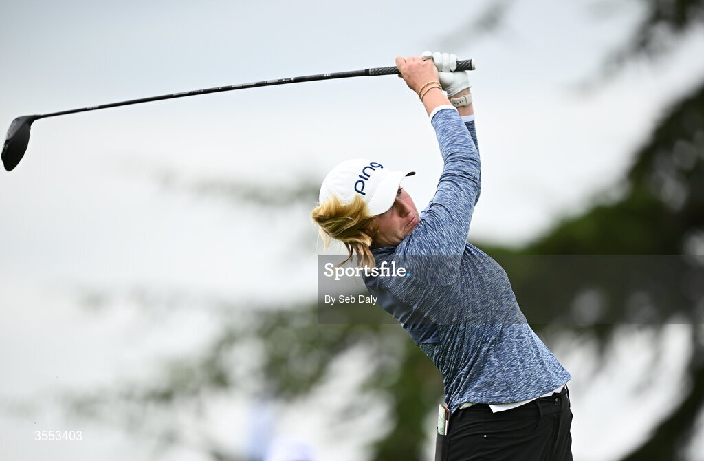 30 August 2026; Anna Morgan of USA watches her tee shot on the first hole during day four of the 2026 KPMG Women’s Irish Open Golf Championship at The K Club in Straffan, Kildare. Photo by Seb Daly/Sportsfile