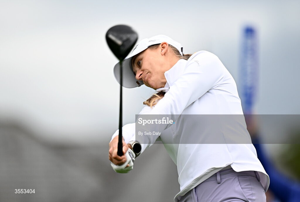 30 August 2026; Jana Melichova of Czech Republic watches her tee shot on the first hole during day four of the 2026 KPMG Women’s Irish Open Golf Championship at The K Club in Straffan, Kildare. Photo by Seb Daly/Sportsfile