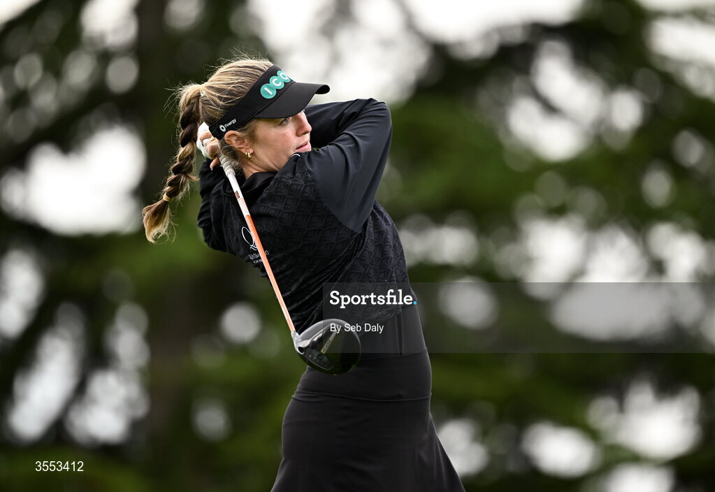 30 August 2026; Anna Foster of Ireland watches her tee shot on the first hole during day four of the 2026 KPMG Women’s Irish Open Golf Championship at The K Club in Straffan, Kildare. Photo by Seb Daly/Sportsfile
