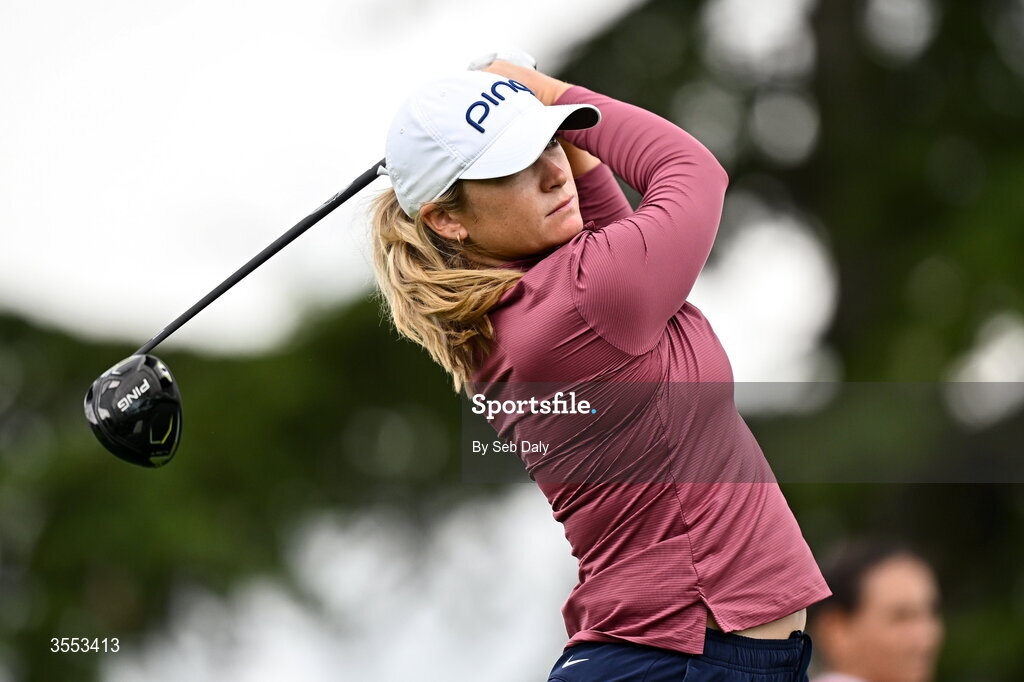 30 August 2026; Amelia Garvey of New Zealand watches her tee shot on the first hole during day four of the 2026 KPMG Women’s Irish Open Golf Championship at The K Club in Straffan, Kildare. Photo by Seb Daly/Sportsfile