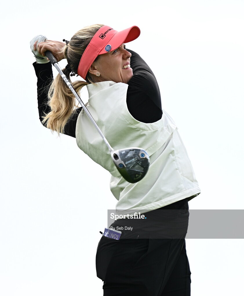 30 August 2026; Noora Komulainen of Finland watches her tee shot on the first hole during day four of the 2026 KPMG Women’s Irish Open Golf Championship at The K Club in Straffan, Kildare. Photo by Seb Daly/Sportsfile