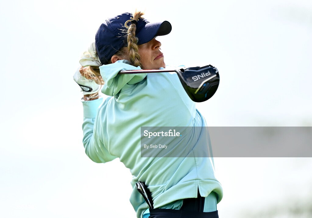 30 August 2026; Corinne Viden of Sweden watches her tee shot on the first hole during day four of the 2026 KPMG Women’s Irish Open Golf Championship at The K Club in Straffan, Kildare. Photo by Seb Daly/Sportsfile