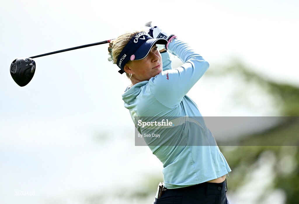 30 August 2026; Louise Rydqvist of Sweden watches her tee shot on the first hole during day four of the 2026 KPMG Women’s Irish Open Golf Championship at The K Club in Straffan, Kildare. Photo by Seb Daly/Sportsfile