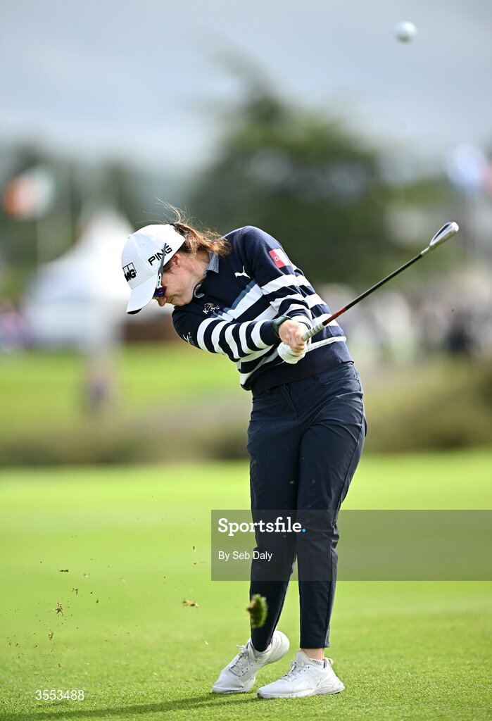 30 August 2026; Leona Maguire of Ireland plays a shot from the first fairway during day four of the 2026 KPMG Women’s Irish Open Golf Championship at The K Club in Straffan, Kildare. Photo by Seb Daly/Sportsfile