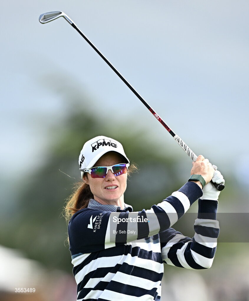 30 August 2026; Leona Maguire of Ireland watches her shot from the first fairway during day four of the 2026 KPMG Women’s Irish Open Golf Championship at The K Club in Straffan, Kildare. Photo by Seb Daly/Sportsfile