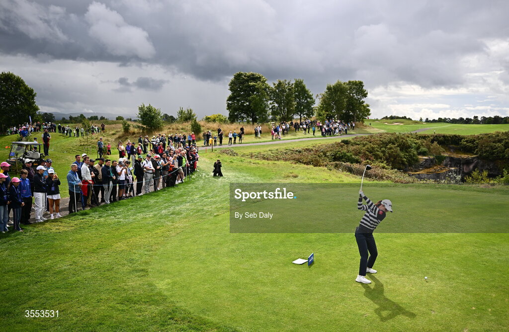 30 August 2026; Leona Maguire of Ireland plays her tee shot on the third hole during day four of the 2026 KPMG Women’s Irish Open Golf Championship at The K Club in Straffan, Kildare. Photo by Seb Daly/Sportsfile