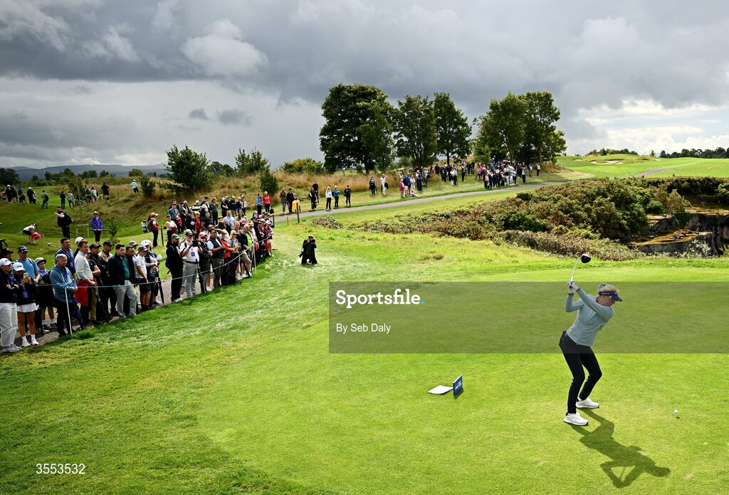 30 August 2026; Louise Rydqvist of Sweden plays her tee shot on the third hole during day four of the 2026 KPMG Women’s Irish Open Golf Championship at The K Club in Straffan, Kildare. Photo by Seb Daly/Sportsfile