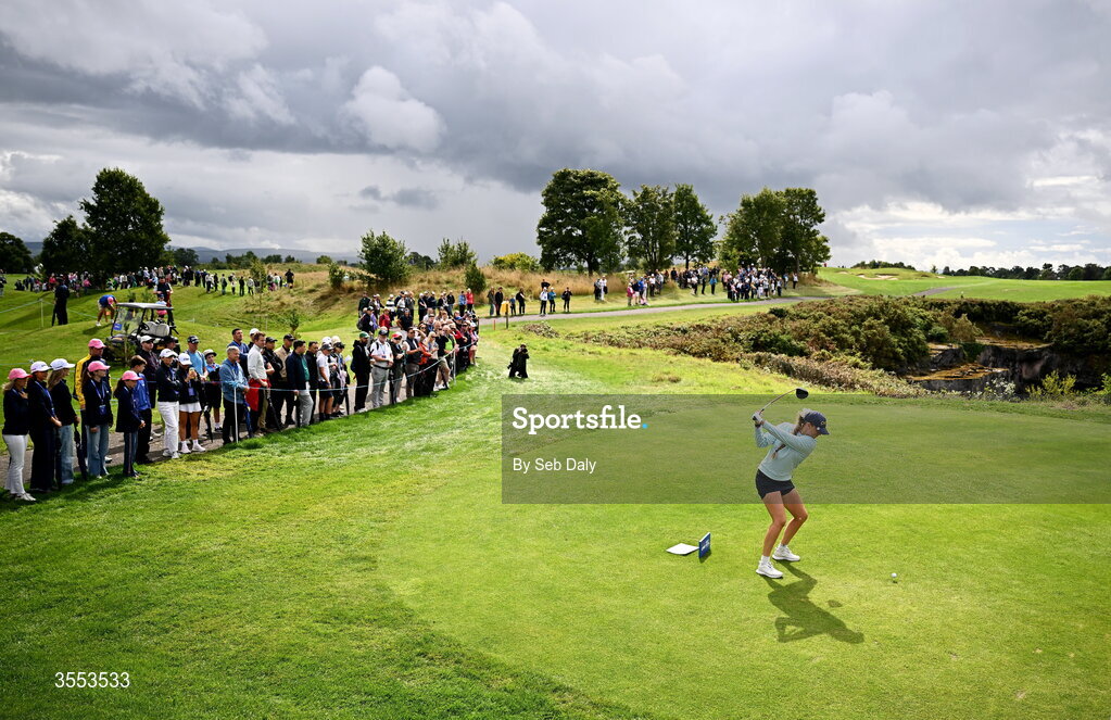 30 August 2026; Corinne Viden of Sweden plays her tee shot on the third hole during day four of the 2026 KPMG Women’s Irish Open Golf Championship at The K Club in Straffan, Kildare. Photo by Seb Daly/Sportsfile