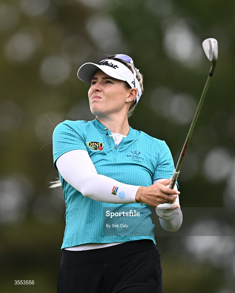30 August 2026; Casandra Alexander of South Africa watches her tee shot on the second hole during day four of the 2026 KPMG Women’s Irish Open Golf Championship at The K Club in Straffan, Kildare. Photo by Seb Daly/Sportsfile