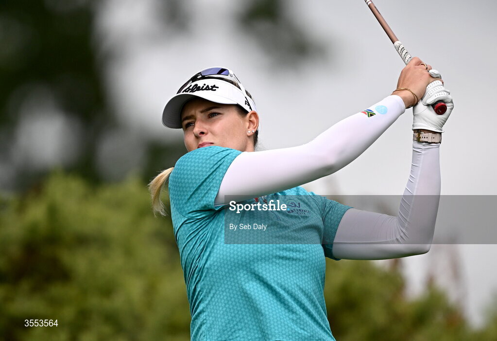 30 August 2026; Casandra Alexander of South Africa watches her tee shot on the third hole during day four of the 2026 KPMG Women’s Irish Open Golf Championship at The K Club in Straffan, Kildare. Photo by Seb Daly/Sportsfile