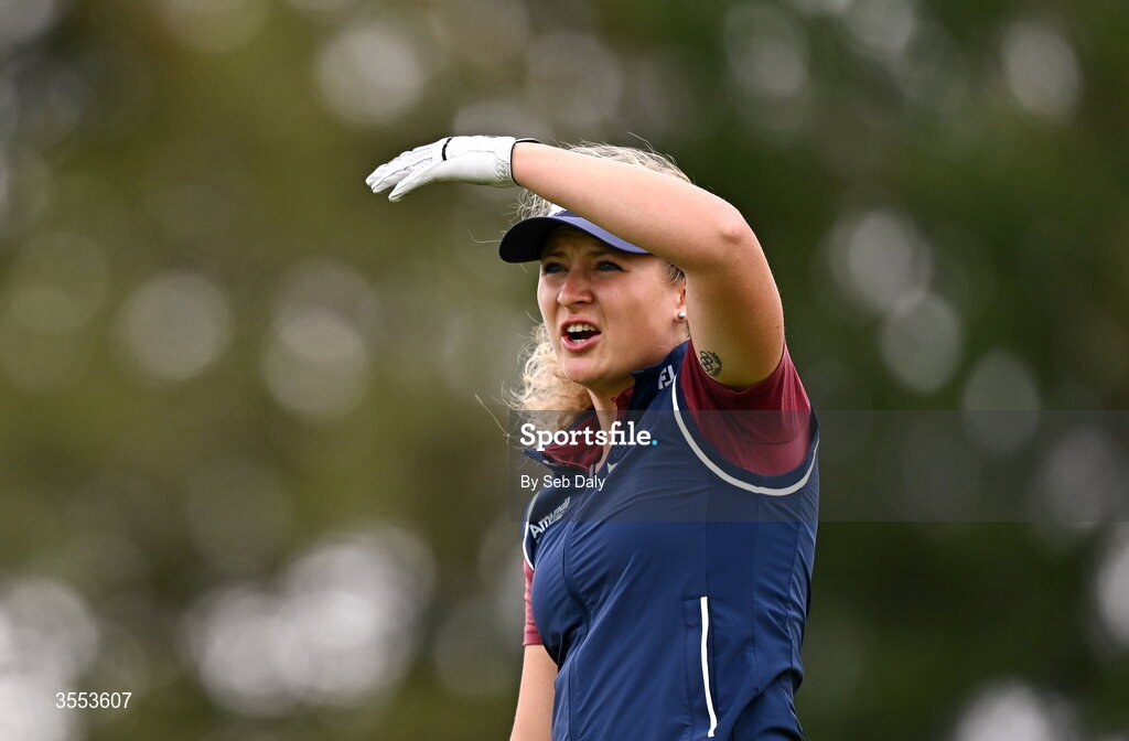 30 August 2026; Sara Kouskova of Czech Republic watches her tee shot on the second hole during day four of the 2026 KPMG Women’s Irish Open Golf Championship at The K Club in Straffan, Kildare. Photo by Seb Daly/Sportsfile