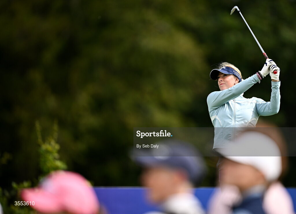 30 August 2026; Louise Rydqvist of Sweden watches her tee shot on the second hole during day four of the 2026 KPMG Women’s Irish Open Golf Championship at The K Club in Straffan, Kildare. Photo by Seb Daly/Sportsfile