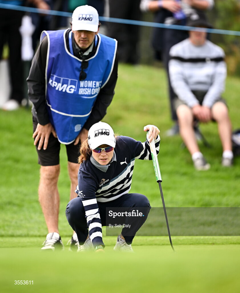 30 August 2026; Leona Maguire of Ireland lines up a putt on the second green during day four of the 2026 KPMG Women’s Irish Open Golf Championship at The K Club in Straffan, Kildare. Photo by Seb Daly/Sportsfile