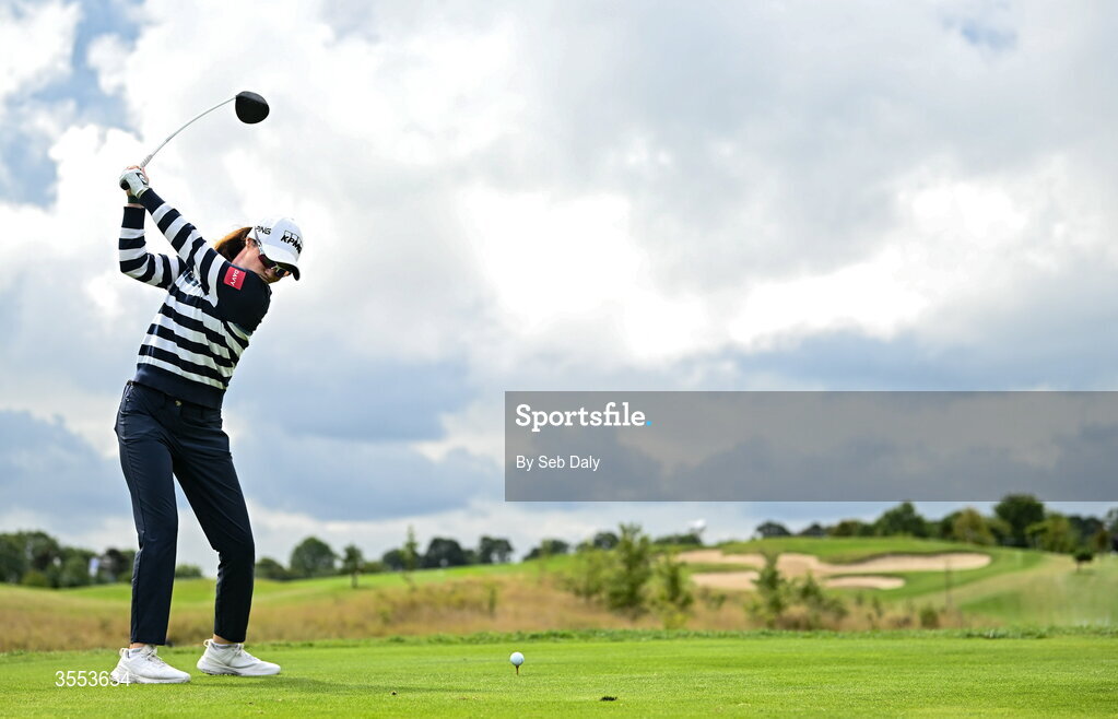 30 August 2026; Leona Maguire of Ireland plays her tee shot on the fifth hole during day four of the 2026 KPMG Women’s Irish Open Golf Championship at The K Club in Straffan, Kildare. Photo by Seb Daly/Sportsfile