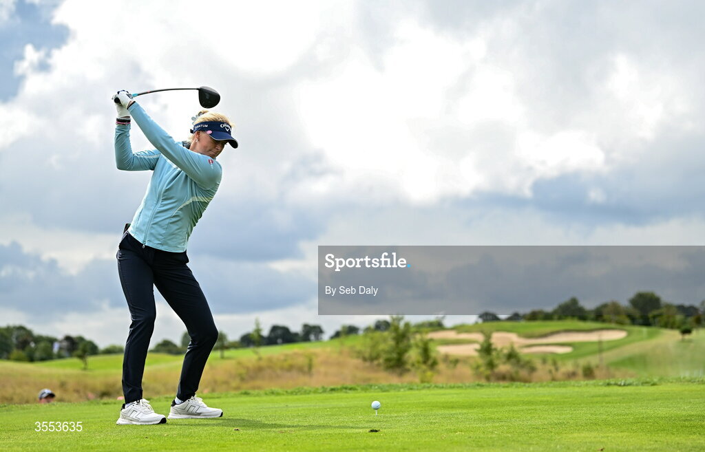 30 August 2026; Louise Rydqvist of Sweden plays her tee shot on the fifth hole during day four of the 2026 KPMG Women’s Irish Open Golf Championship at The K Club in Straffan, Kildare. Photo by Seb Daly/Sportsfile