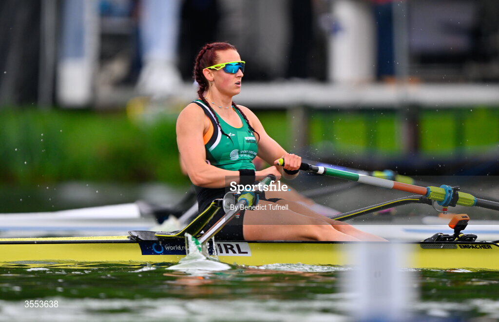 30 August 2026; Fiona Murtagh of Ireland on her way to winning silver in the Women's Single Sculls Final A during the 2026 World Rowing Championships at Bosbaan in Amsterdam, Netherlands. Photo by Benedict Tufnell/Sportsfile