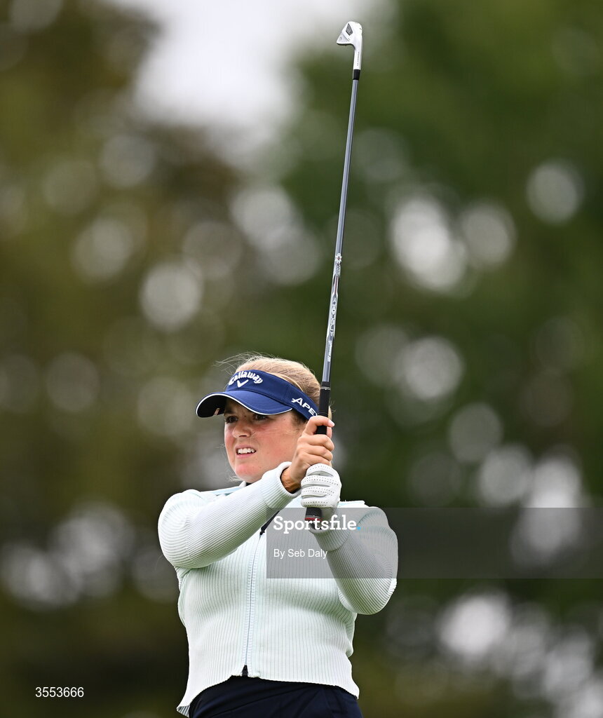 30 August 2026; Kajsa Arwefjall of Sweden watches her tee shot on the second hole during day four of the 2026 KPMG Women’s Irish Open Golf Championship at The K Club in Straffan, Kildare. Photo by Seb Daly/Sportsfile
