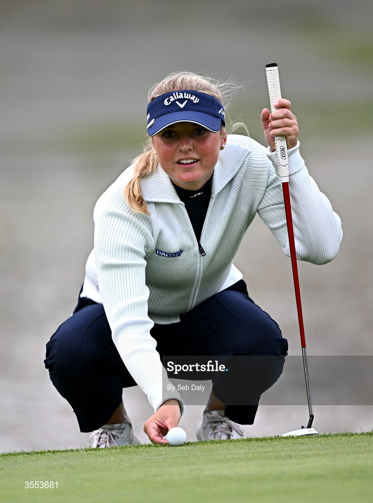 30 August 2026; Kajsa Arwefjall of Sweden lines up a putt on the fourth green during day four of the 2026 KPMG Women’s Irish Open Golf Championship at The K Club in Straffan, Kildare. Photo by Seb Daly/Sportsfile