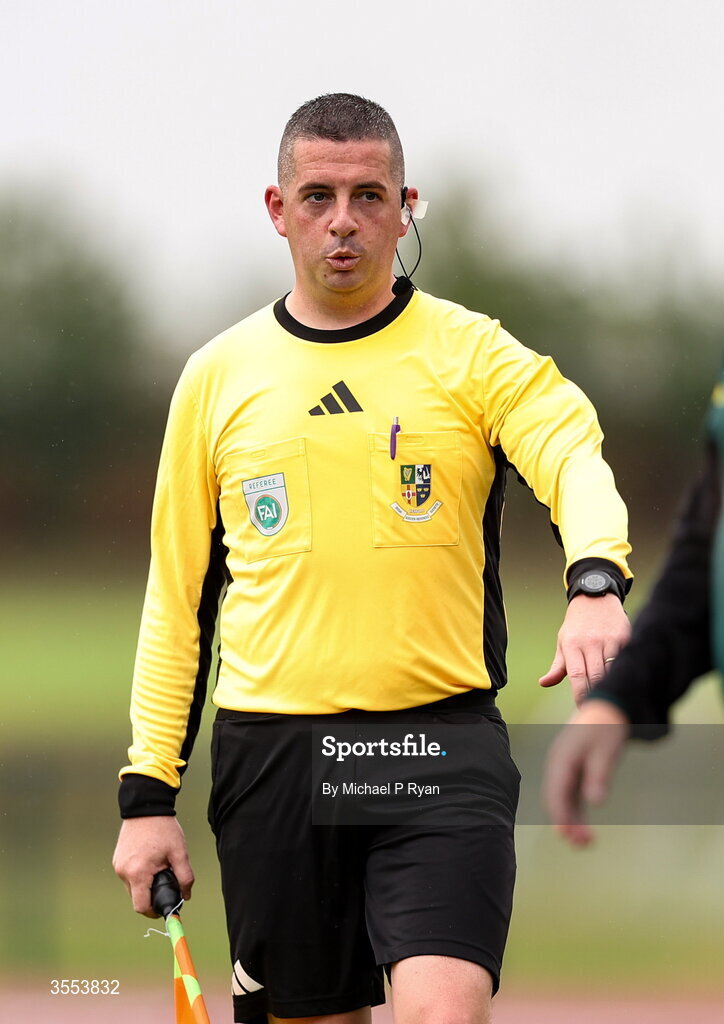 29 August 2026; Assistant referee Darren Keating during the FAI National League Group 3 match between CK United and Newbridge Town at SETU Sports Complex in Carlow. Photo by Michael P Ryan/Sportsfile