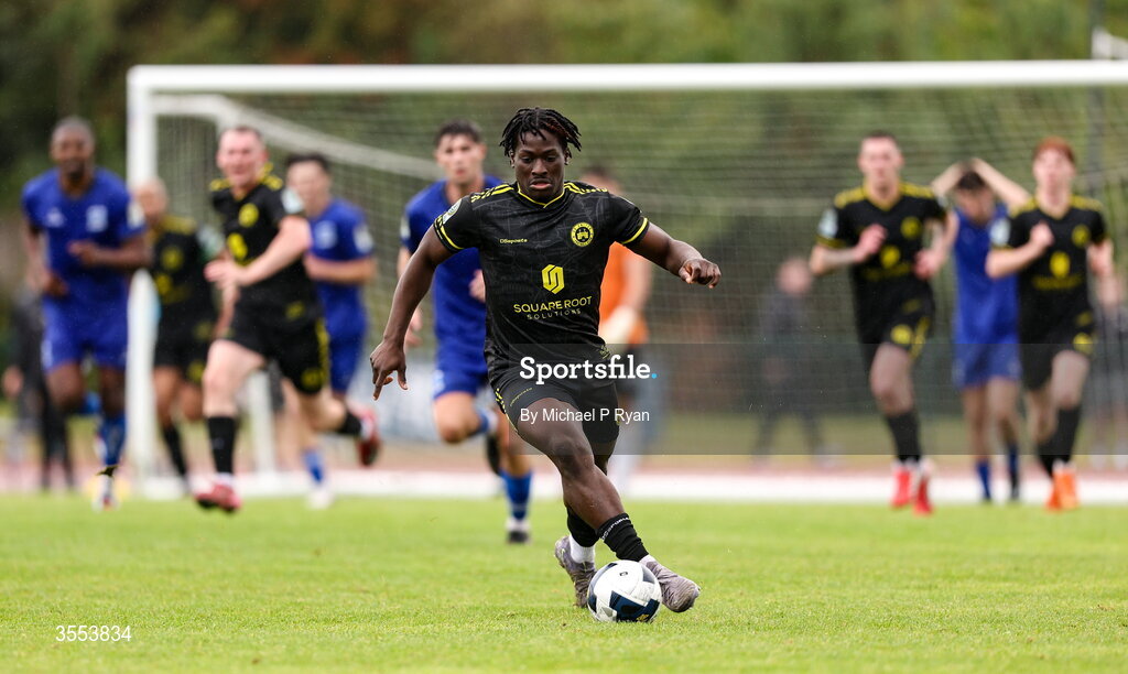 29 August 2026; Oluwafayosayemi Adeogun of CK United during the FAI National League Group 3 match between CK United and Newbridge Town at SETU Sports Complex in Carlow. Photo by Michael P Ryan/Sportsfile